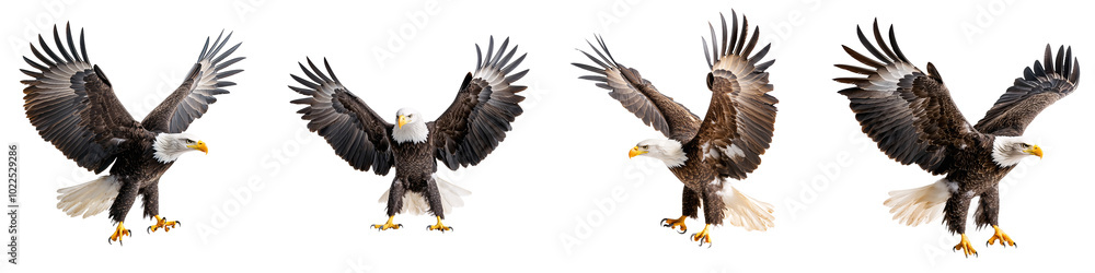majestic bald eagle with wings spread, isolated on white background majestic bald eagle with wings spread, isolated on white background