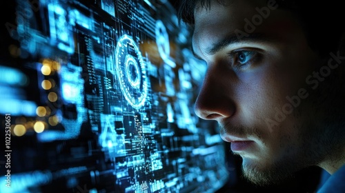 ascertain depicted by a researcher intently examining data on a computer screen, seeking to uncover important insights