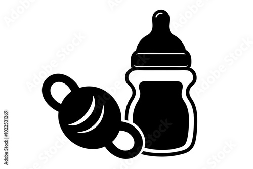 Baby bottle and pacifier vector | vector silhouette illustration on white background