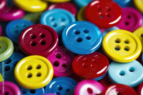 A vibrant collection of colorful buttons in various sizes, showcasing a playful and creative crafting material.