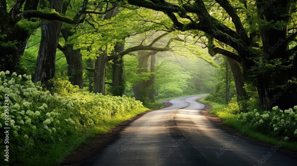 Obraz premium trees springtime country road