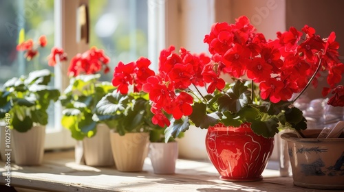 windowsill geranium red