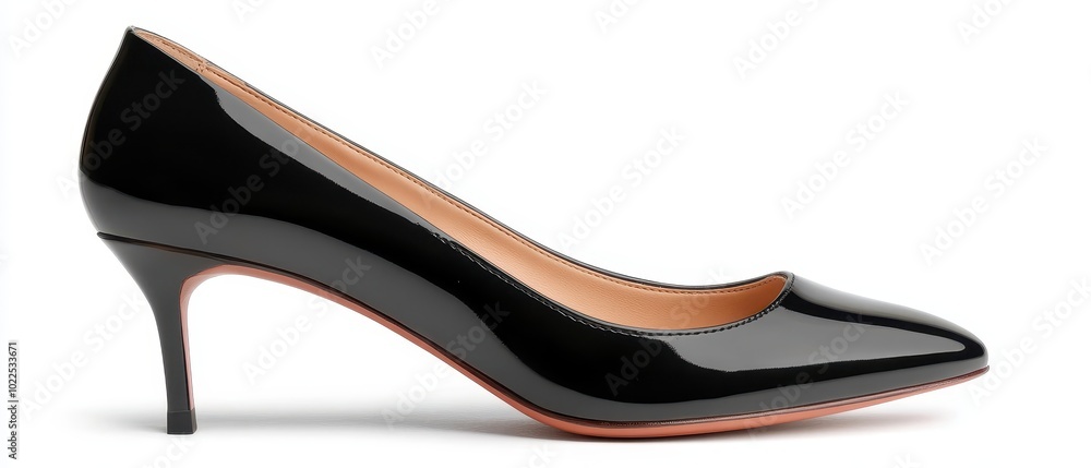 Elegant Black Patent Leather High Heel Shoe with a Classic Design Elegant Black Patent Leather High Heel Shoe with a Classic Design