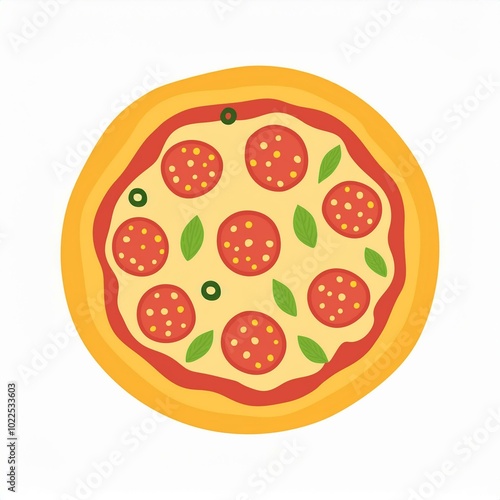 whole round pizza illustration isolated on white