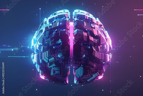 Abstract 3D Brain with Neon Lights