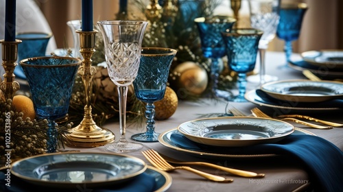 table blue and gold holiday photo