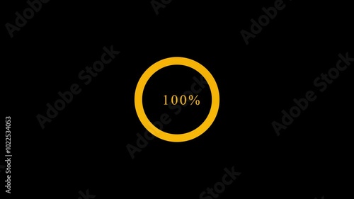 Science Futuristic Loading Circle Ring. Loading Transfer Download Animation 0-100% in blue science effect. light yellow loading futuristic circle ring orb bar animation on black screen.  photo