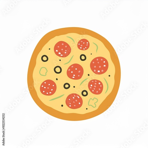 whole round pizza illustration isolated on white