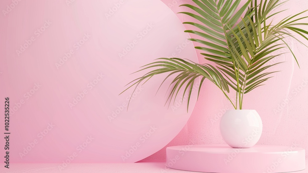 Palm Leaf and Pink Background Minimalist Composition Palm Leaf and Pink Background Minimalist Composition