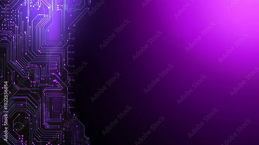 Obraz premium Abstract purple background with circuit board pattern, leaving space for text or logo.