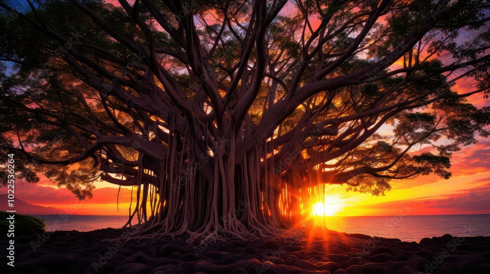 illuminated banyan tree illuminated banyan tree
