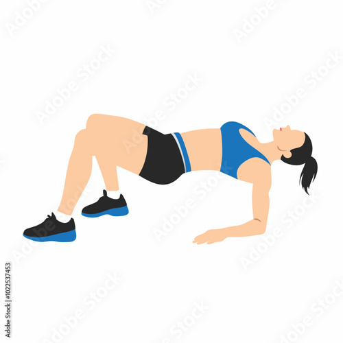 Woman Fitness Exercise: A woman performs a glute bridge exercise on a soft surface, showcasing proper form and technique for this effective workout.