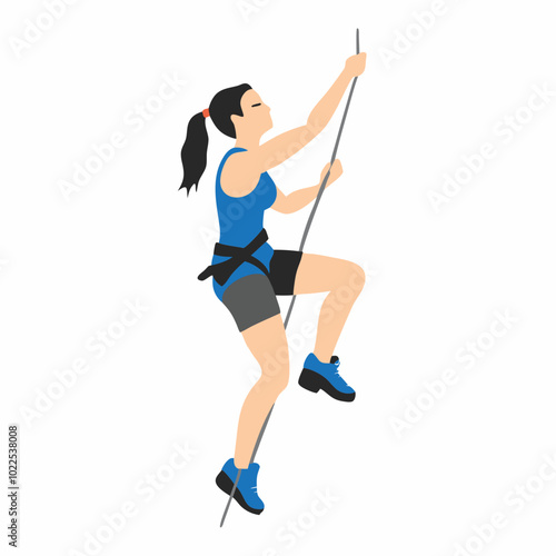 Climbing Adventure: A determined woman conquers a challenging climb. She is focused, illustrating strength, determination, and physical endurance in the pursuit of reaching the summit.