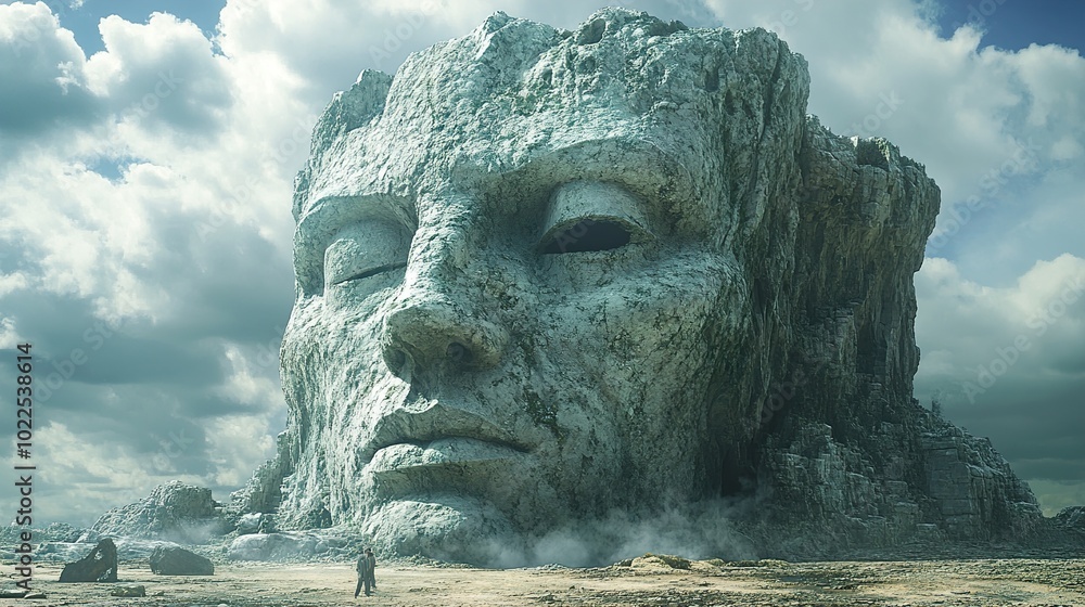 Obraz premium Giant Stone Face in a Desolate Landscape - Digital Art