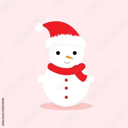 Winter snowman with rad santa hat and scarf for design card,wallpaper,vector iustration.