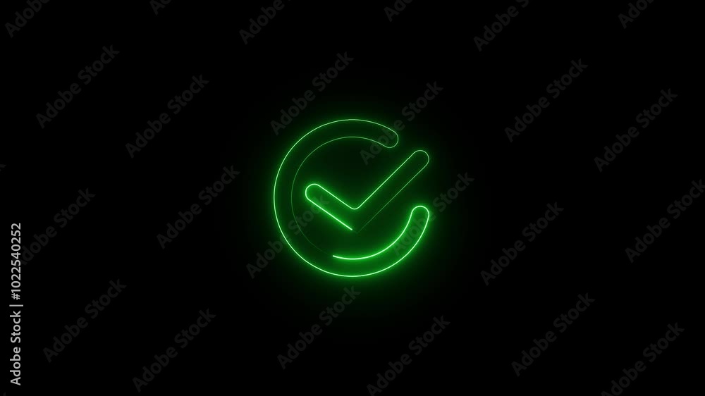Glowing neon light Check mark icon and tick mark icon. Success check mark icon animation. Glowing neon light Check mark icon and tick mark icon. Success check mark icon animation.