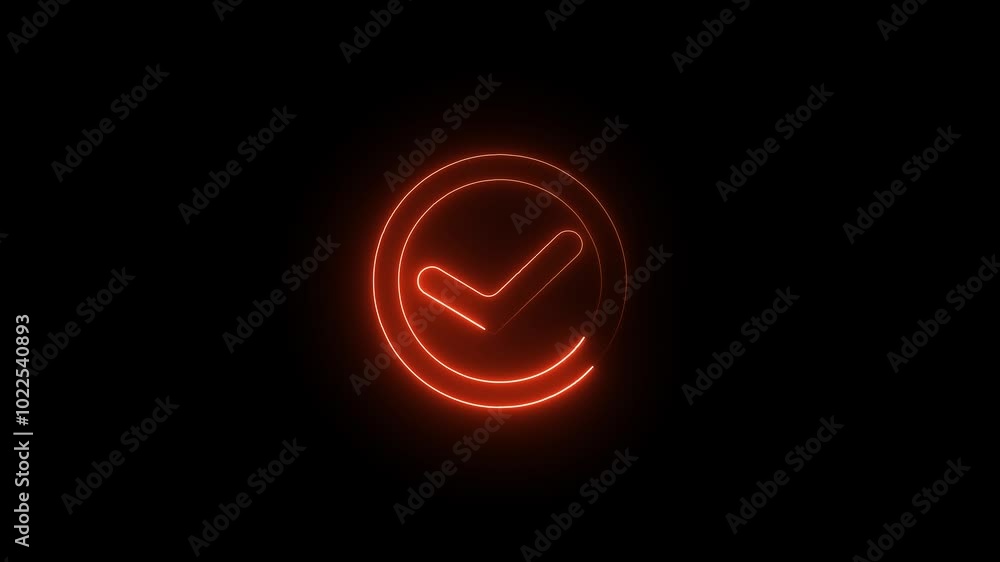 Technology background with glowing neon circle and the check mark sign . on a black abstract background.. Technology background with glowing neon circle and the check mark sign . on a black abstract background..