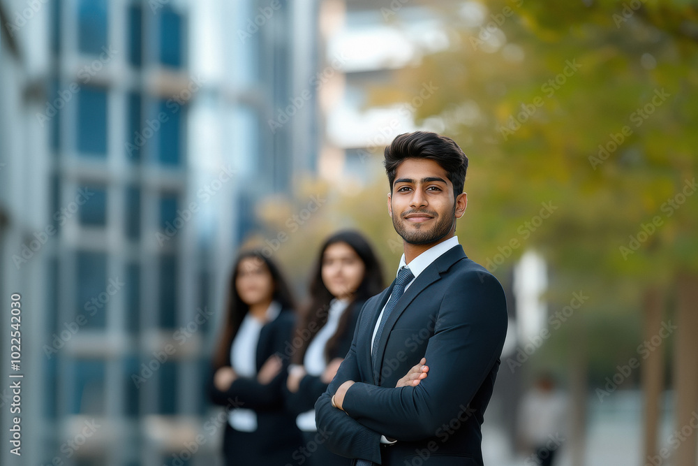 Young Indian corporate people group standing confidently Young Indian corporate people group standing confidently