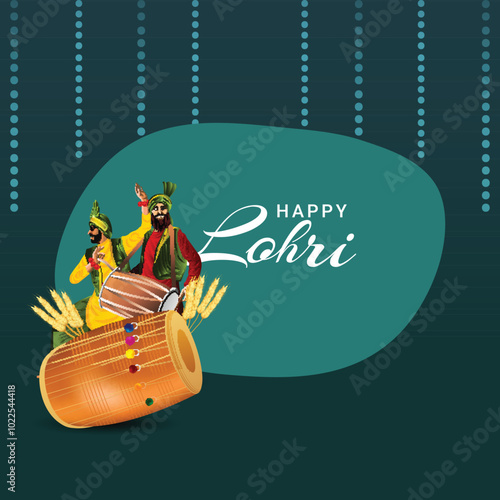 Sikh festival happy lohri invitation greeting card and background