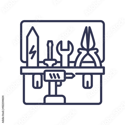 Toolbox with pliers, wrench, screwdriver; symbolizes repair and maintenance.