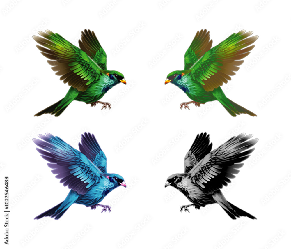 Fototapeta premium Birds Photo 4 Color Combnishion