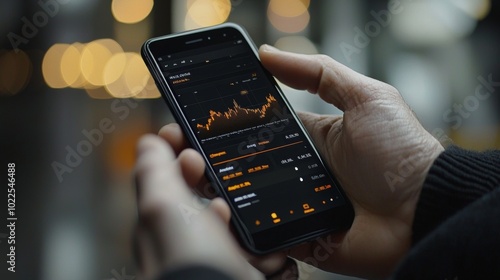 Wallpaper Mural Hands holding a smartphone with a stock market app Torontodigital.ca