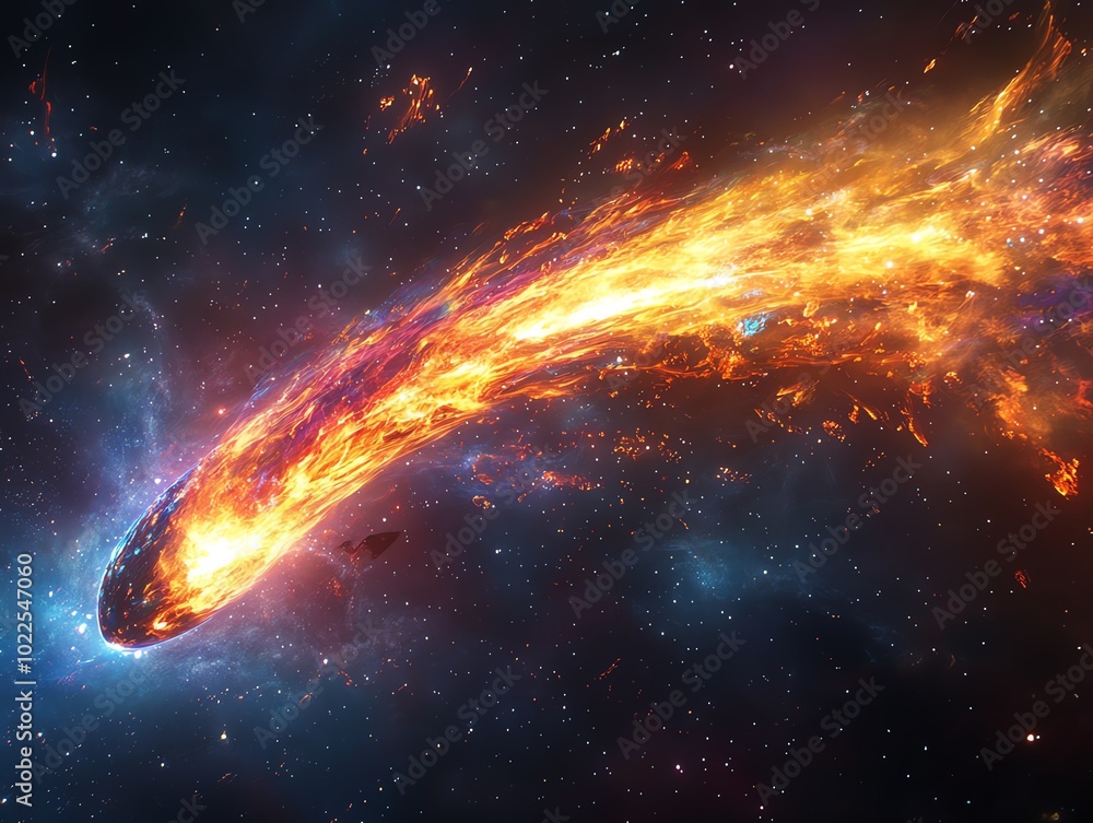 Fototapeta premium A fiery comet streaks across the cosmos.