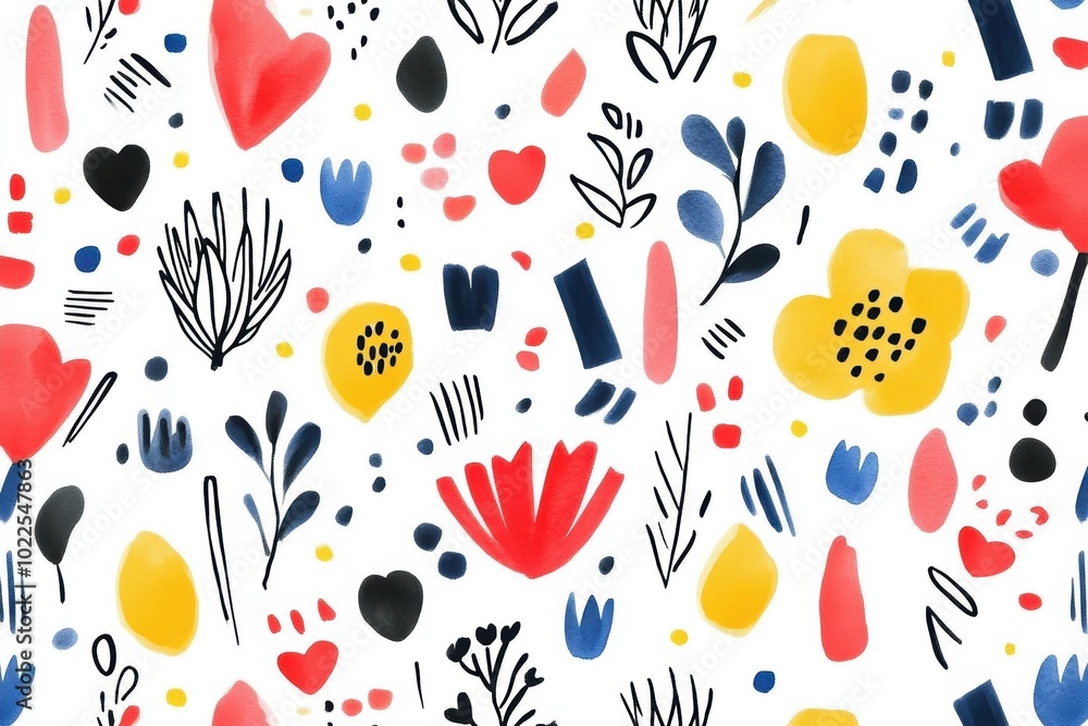 Vibrant hand-painted abstract patterns with colorful shapes florals Vibrant hand-painted abstract patterns with colorful shapes florals
