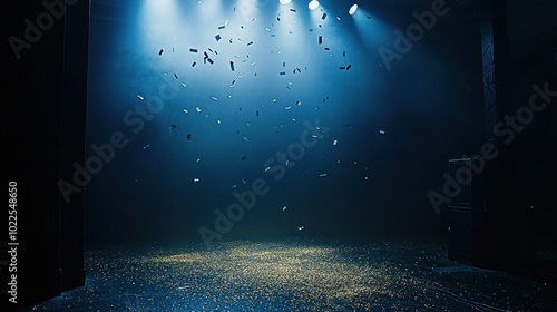 Wallpaper Mural A dimly lit stage with floating particles illuminated by blue lights. Torontodigital.ca