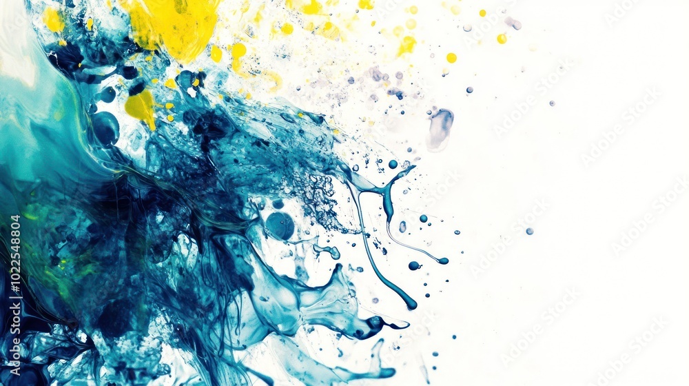 Abstract splash of blue and yellow paint creating a dynamic and vibrant visual effect. Abstract splash of blue and yellow paint creating a dynamic and vibrant visual effect.