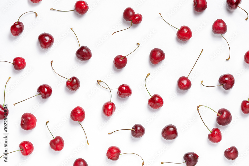 Cherry Berries Pattern on White Background Cherry Berries Pattern on White Background