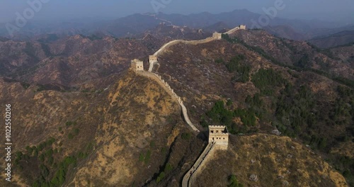 Panoramic Aerial View Of The Great Wall, Jinshanling China, Hebei, Chengde, Luanping County. photo