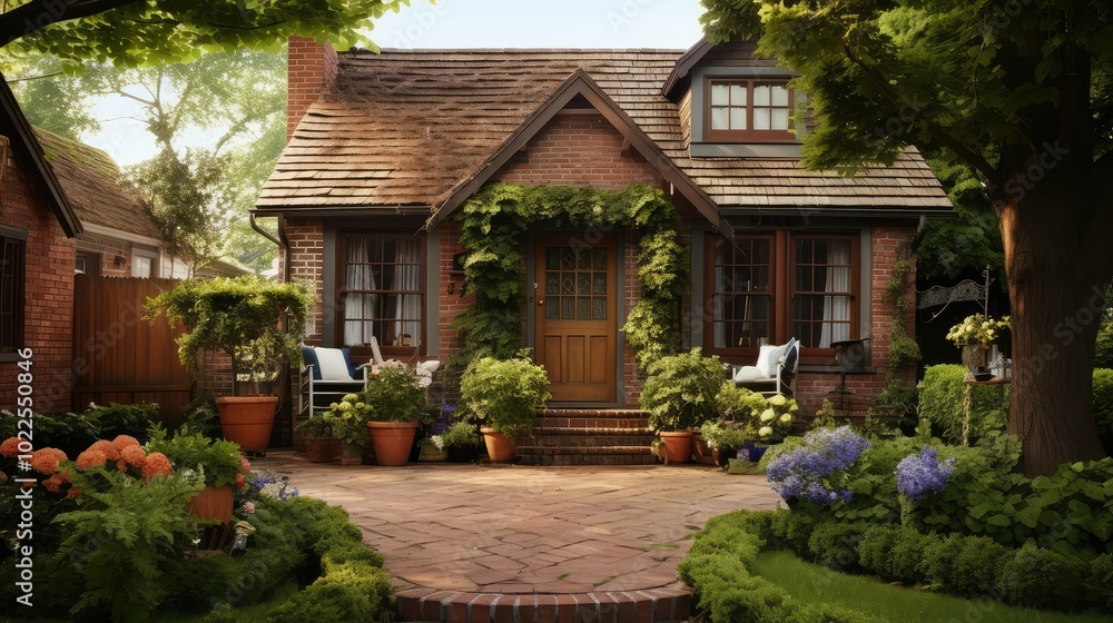 Obraz premium cottage brick house with yard