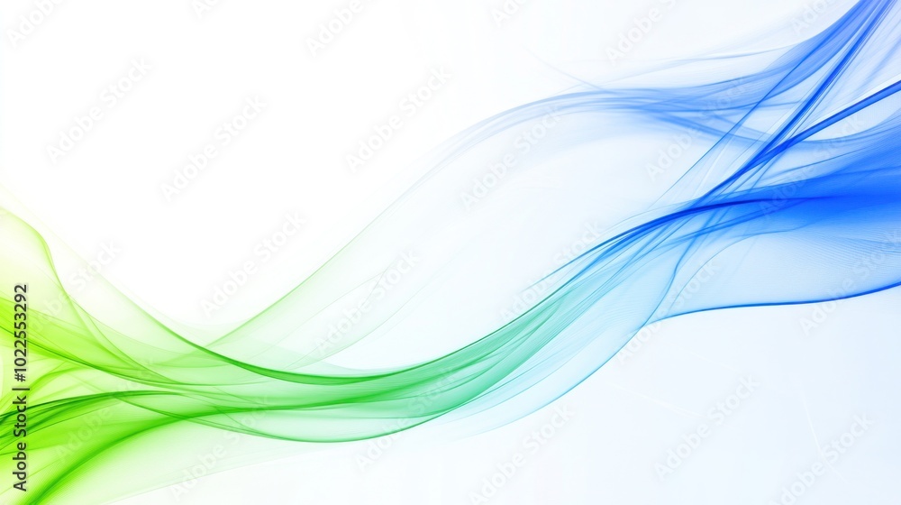 Abstract design featuring flowing green and blue waves on a light background. Abstract design featuring flowing green and blue waves on a light background.