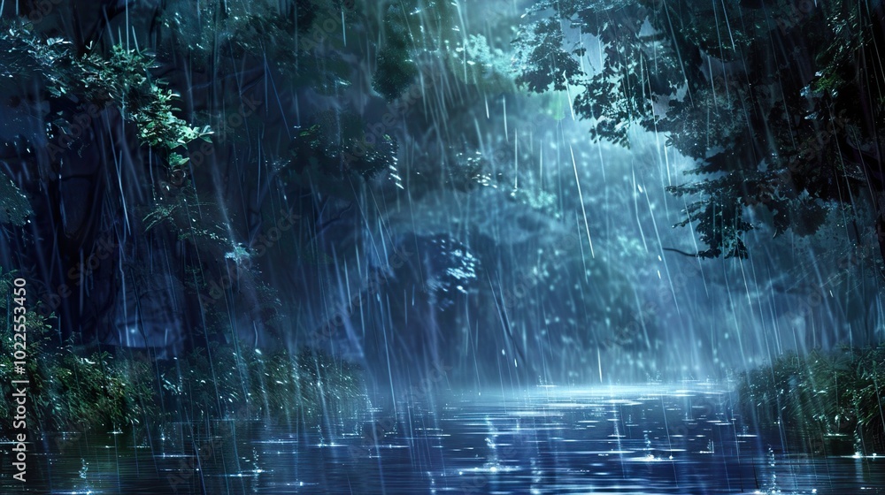Rainy Forest River: A Serene Landscape Rainy Forest River: A Serene Landscape