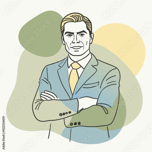 Confident Professional in a Stylish Suit: A sharp, confident business person, arms crossed, exuding power and poise.