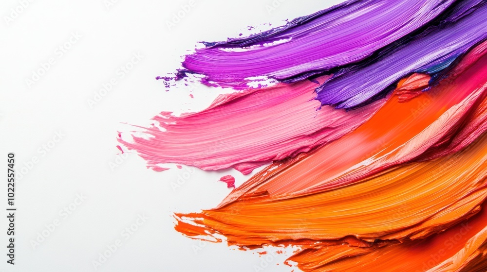 Vibrant paint strokes in purple, pink, orange, and red against a white background. Vibrant paint strokes in purple, pink, orange, and red against a white background.