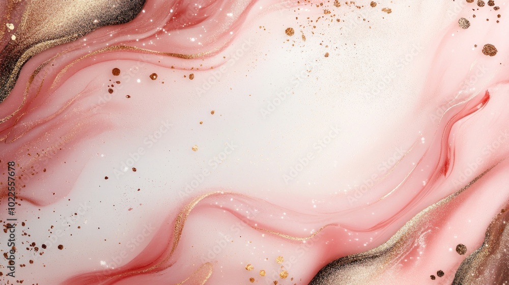 Fototapeta premium Abstract pink and gold fluid art background with shimmering accents.