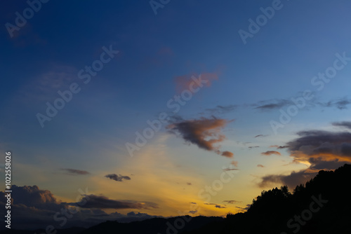 Beautiful sunset with silhouette of the hill at Kundasang, Sabah, Malaysia