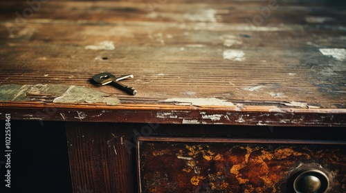 scratched old desk