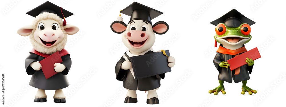 Graduating Animals in Caps and Gowns, transparent background Graduating Animals in Caps and Gowns, transparent background