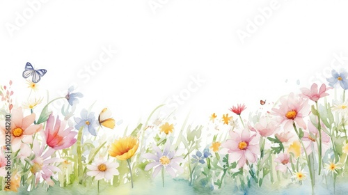 pastel water color spring flower borders