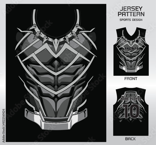 Pattern vector sports shirt background image.Black gray steel armor pattern design, illustration, textile background for sports t-shirt, football jersey shirt