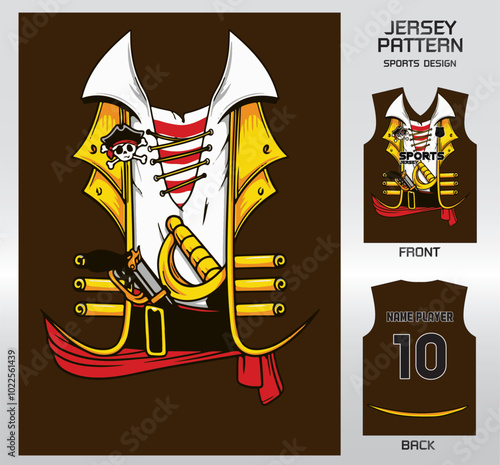 Pattern vector sports shirt background image.dark brown pirate costume pattern design, illustration, textile background for sports t-shirt, football jersey shirt