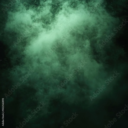 Deep green fog spreading across a dark background, evoking a sense of mystery and the unknown, ethereal and atmospheric