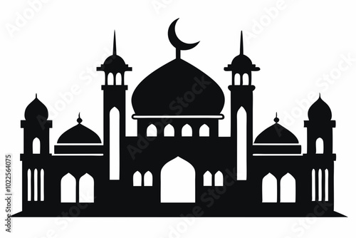 A vector silhouette image of a Mosque prayer vector Islamic symbols silhouette with a white background. eid mubarak, Ramadan Mubarak, ramadan kareem, namaz, salat. 