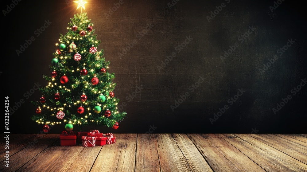 Festive Christmas Tree with Lights and Decorations Festive Christmas Tree with Lights and Decorations