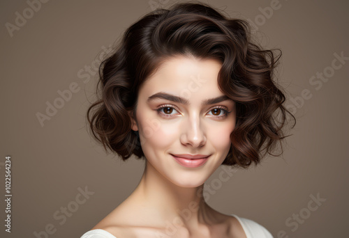 Wallpaper Mural Portrait of a smiling young woman with curly hair against a neutral background. Torontodigital.ca