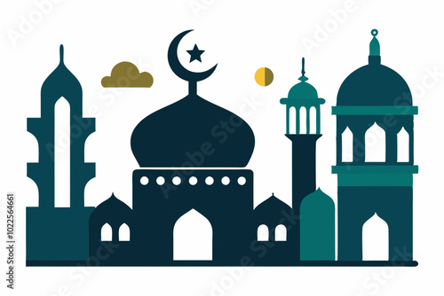 A Vector Silhouette Image of a Mosque Prayer Vector Islamic Symbols Silhouette with A White Background. Eid Mubarak, Ramadan Mubarak, Ramadan Kareem, Namaz, Salat.