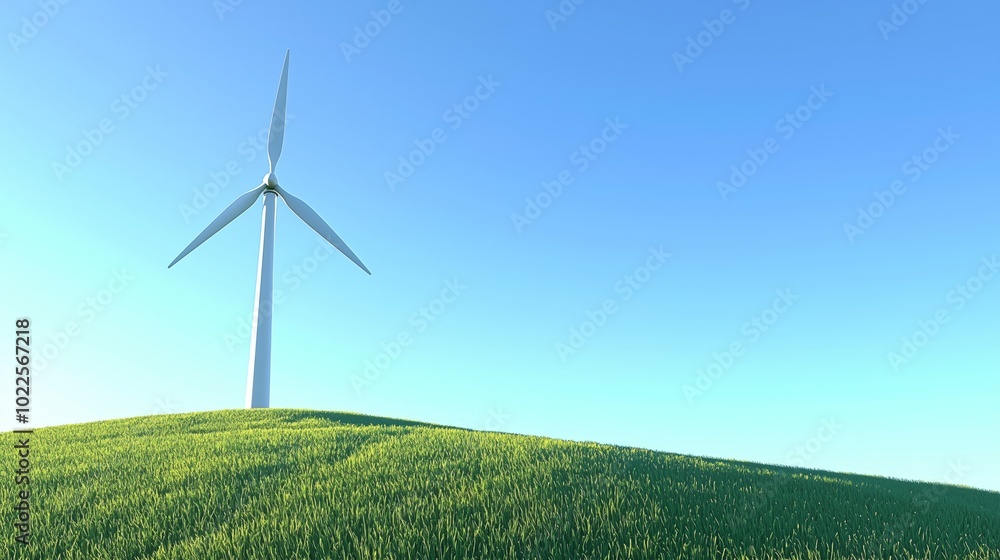 Obraz premium Modern Wind Turbine on Grassy Hill Under Clear Sky